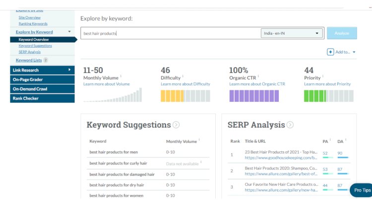 MOZ Keyword explorer