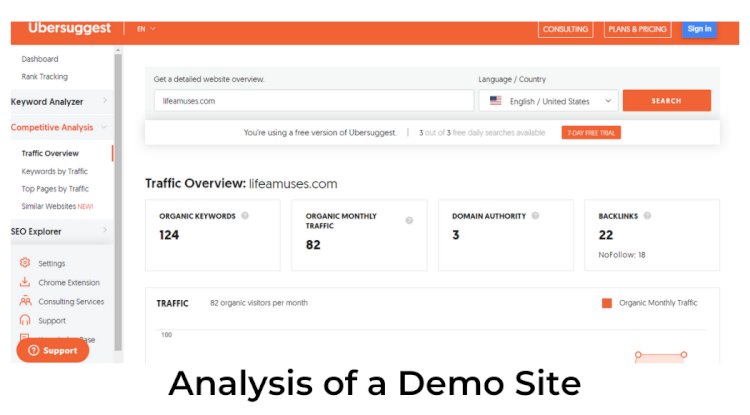 Ubersuggest analysis of a website